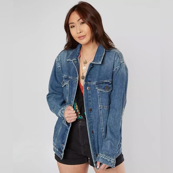 Free People Indigo Blue Ramona Denim Trucker Jacket - Picture 1 of 11